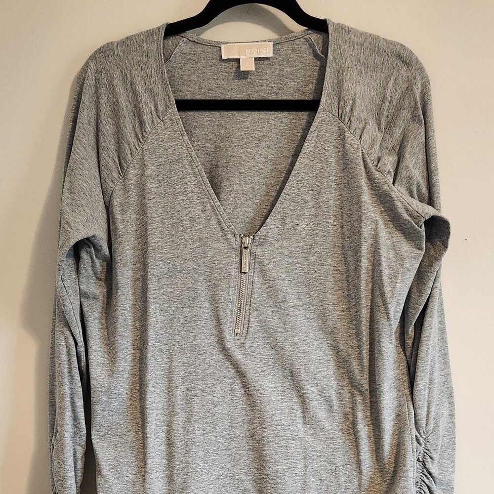 Michael Kors 1/4 Front Zip V-Neck Top Size Large